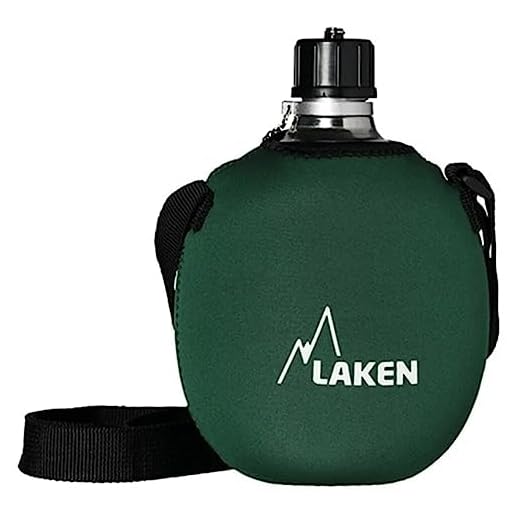 LAKEN Clásica, Cantimplora de Aluminio con Fonda de Neoppreno, Verde, 1 L