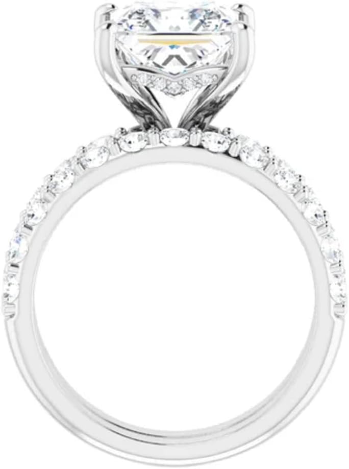 10K Solid White Gold Handmade Engagement Ring 3.50 CT Princess Cut Moissanite Diamond Solitaire Wedding/Bridal Ring Set for Women, Lovely Ring Gift for Wife