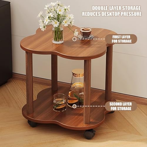 Table basse double couche rétro en bois style milieu du siècle table ronde 60 cm - 5