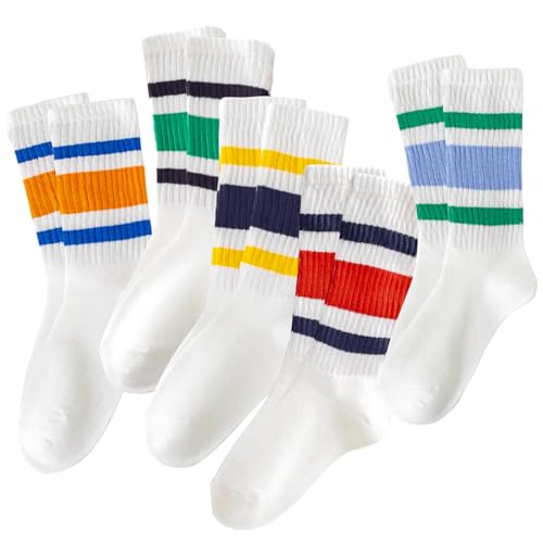 Striped Crew Socks Women Men Half Calf Black and White Retro Vintage Long Tube Casual Socks 6 Pairs