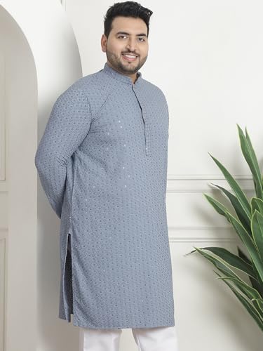 Image of SOJANYA Plus(Since 1958) Men's Cotton Relaxed Fit Straight Radiant Elegance Sequinned Kurta for Navratri, Garba & Puja