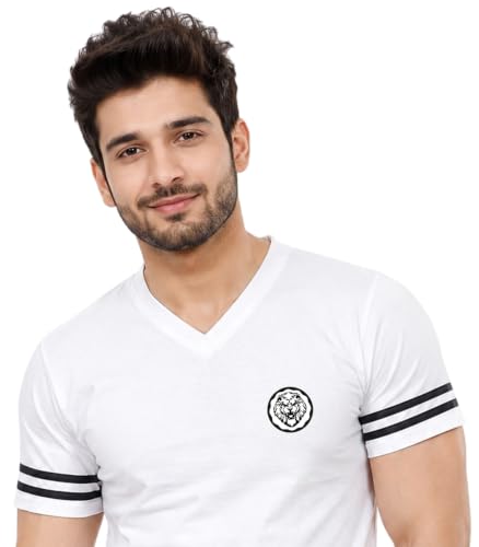 Image of Geum Men's Solid Half Sleeve V-Neck T-Shirt | Soft & Breathable Fabric | Regular Fit | Casual Everyday T-Shirt