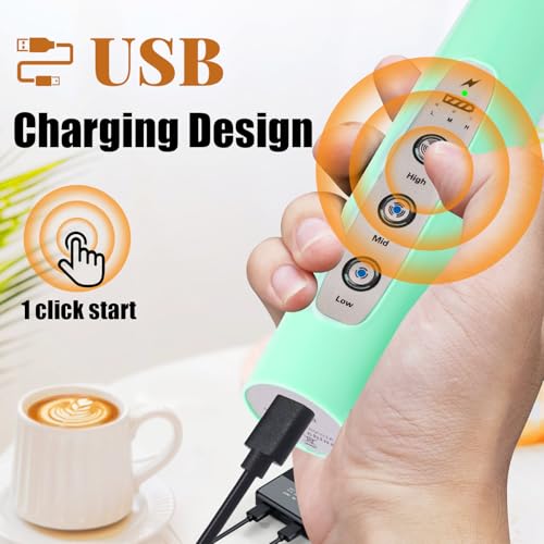 Image of Nahida Baby Blue Milk Frother Wand for Coffee, Frother Handheld Rechargeable Electric Whisk with 3 Heads 3 Speeds Drink Mixer Coffee Frother Foam Maker For Latte, Cappuccino, Hot Chocolate, Egg