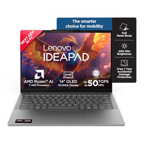 Image of Lenovo IdeaPad Slim 5 AMD Ryzen AI 7 445 (16GB RAM /512GB SSD /16 (40.6cm) /WUXGA OLED /Copilot+ PC /Windows 11 /MSO 365 Basic+Office 2024 /1Yr ADP Free /Grey /1.4Kg), 83S2005SIN AI Laptop