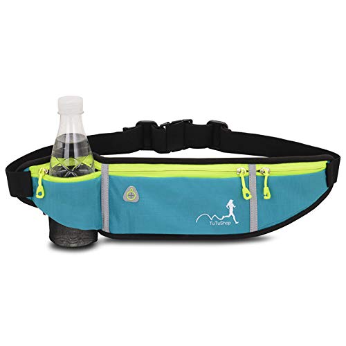 TuTuShop - Riñonera para correr, ligera, ajustable, con correa elástica, soporte para teléfono, riñonera de entrenamiento para hombres, mujeres y niños/as, azul celeste