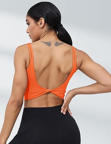 Image of LUYAA Womens Workout Sports Bras Backless Padded Yoga Tank Tops Crop Twist Low Back Cami Bra for Gym