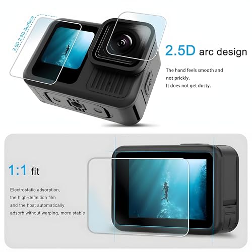 Image of OHAYO Military Strength Tempered Glass Screen Protector For GoPro Hero 13| 9H+ Hardness, Strong Protection, Full Screen Edge-to-Edge Cover, Scratch Resistant, Bubble-Free Install, Ultra HD Clarity,With installation kit, Complete Set Of 3 Glass
