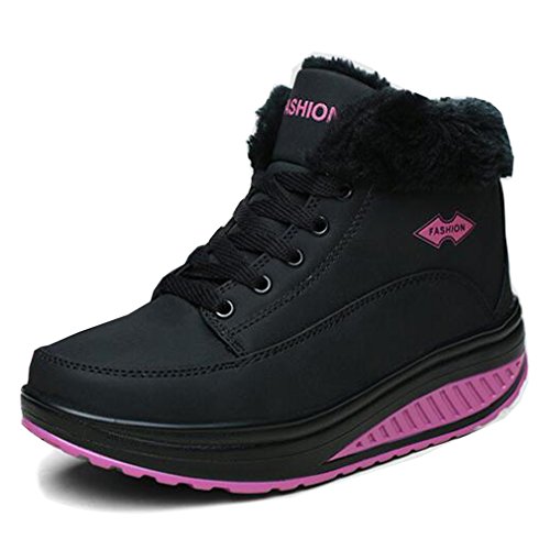 Solshine Damen Sportliche Schnürer Warm Gefütterte Stiefeletten Plateau Knöchel Schneestiefel Schwarz5 40EU