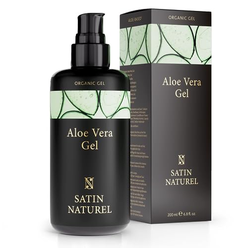 Aloe Vera Gel BIO 200ml con Acido Ialuronico Viso, Pelle (Acne, Idratanti, Anti-Eta) + Corpo (Doposole, Lenitivi) + Capelli - Naturale e Vegano - Pelli Secche e Scottature - Satin Naturel