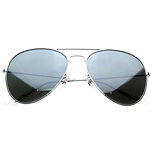 zeroUV - Original Classic Metal Standard Aviator Sunglasses - Nickel Plated Frame (Silver / Mirror)