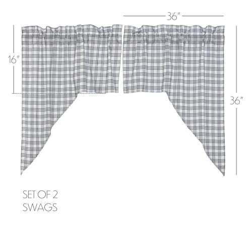 VHC-Brands-Sawyer-Mill-Plaid-Cotton-Farmhouse-Kitchen-Curtains-Rod-Pocket-Hanging-Loops-36-Inches-Long-Swag-Pair-Blue VHC Brands Sawyer Mill Plaid Cotton Farmhouse Kitchen Curtains Rod Pocket Hanging Loops 36 Inches Long Swag Pair Blue