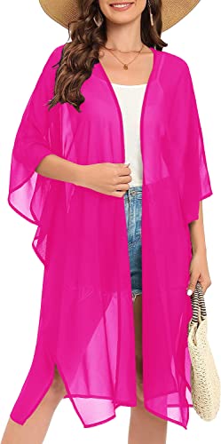 Image of Indian Trendy Women's Solid Puff Sleeve Kimono Long Cardigan Loose Cover Up Casual Blouse Top Chiffon