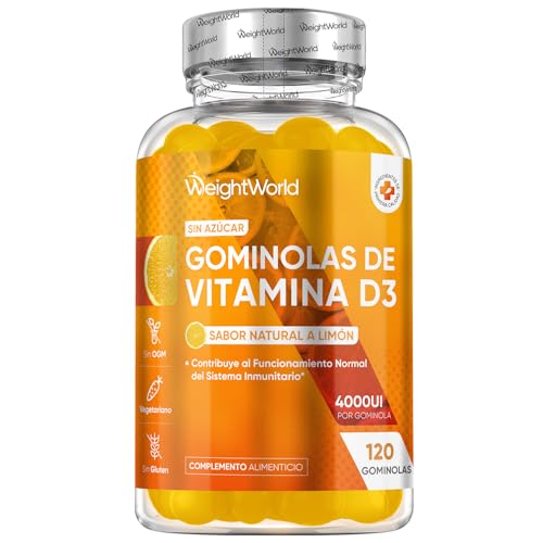 Vitamina D3 4000 UI en Gominolas - 120 Gomitas Sabor Natural a Limón Sin Azúcar - Vitamina D Pura que Contribuye a la Función Normal del Sistema Inmunitario (EFSA), Sin OGM para 4 Meses