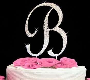 Amazon Com Completely Covered Swarovski Crystal Silver Wedding Cake Toppers Large Monogram Letter F Kitchen Dining
