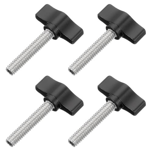 QUARKZMAN 4 tornillos de pulgar de 1/4' - 33, rosca de acero inoxidable 304, tornillo de pulgar moleteado, perilla ajustable para diferentes soportes y máquinas, color negro
