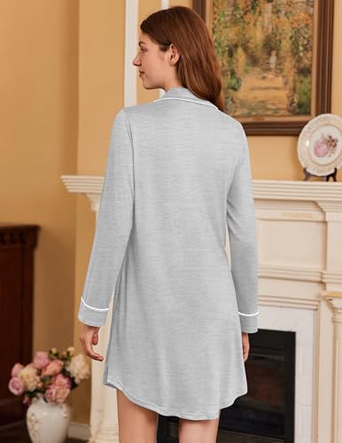 Image of Ekouaer Nightgowns for Women Long Sleeve Night Gown Button Pajama Dress