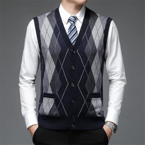 Men’S Trendy Argyle Knit Sweater Vest Slim Fit Deep V-Neck Sleeveless Casual Button Down Cardigan3