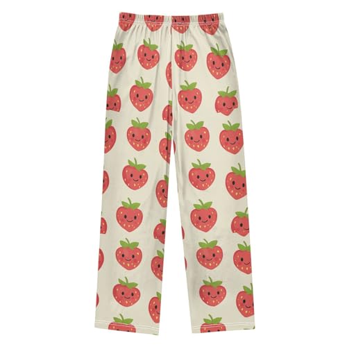 Pajama Pants Sleep Pants Soft Elastic Waist Pajama Lounge Pants Cute Smile Strawberry for 6-14 Years Old2