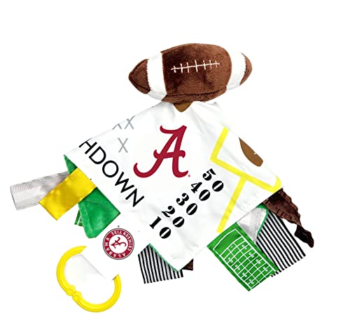 Alabama College Crinkle Learning Lovey Sensory Plush Blanket - Tag Toys for Babies - Baby Stroller Toys - Sports Team Pride MVP Registry Gift w/Stroller Clip (10x10 Football)