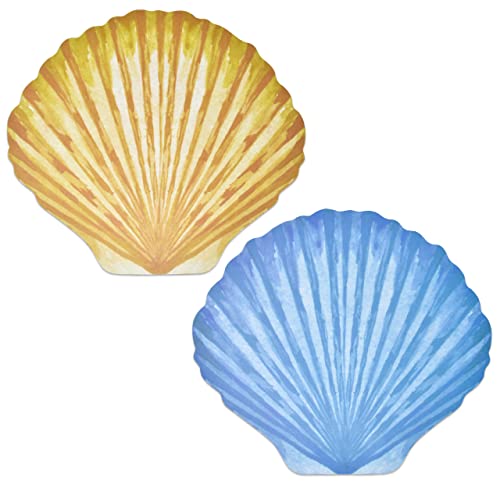 Paper Beach Seashell Place Mats 50 Pack Disposable Coastal Scallop Sea Shell Shaped Chargers Table Mat Double Sided Beige And Blue 13" X 15" For Summer Tropical Nautical Pool Dinner Table Party Decor #TOP28