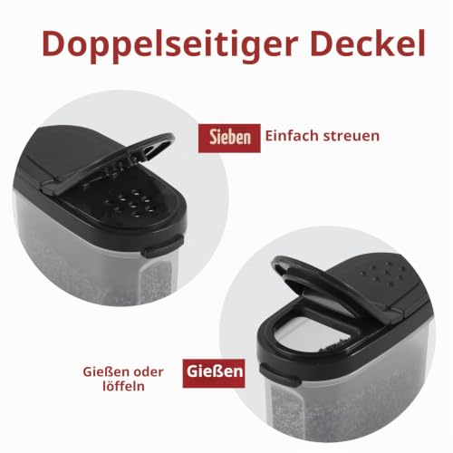 Foto von SIGNORA WARE Gewürzgläser mit Deckel, nachfüllbar, leer, luftdicht, 237 ml, 2-in-1 Ausgieß-/Schalter-Deckel, transparenter Kunststoff, Gewürz-/Gewürz-Organizer, Küche/Reisen, 2 Stück