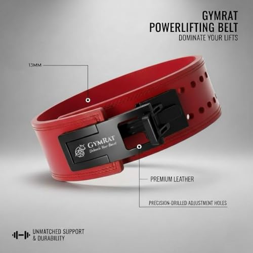 Image of GYMRAT RED EDITION 13MM Adjustable Weightlifting Lever Belt for Man and Women, Weightlifting with Adjustable Heavy Duty Buckle, Professional Weight Lifting Belt