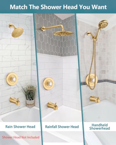 Image of Shower Faucet Trim Kit Compatible with Moen Fit Chateau Valve Only, Pull-on Push-off Design Knob Handle, Brushed Gold