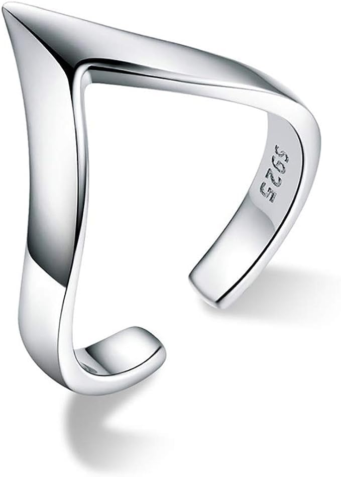 GDDX 925 Sterling Silver Chevro Love Ring Adjustable V Shape Finger Open Band Thumb Rings for Women