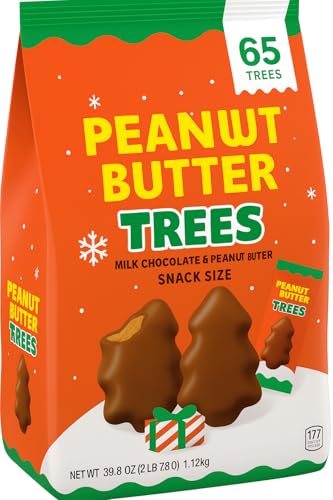 Milk Chocolate Peanut Butter Trees, Snack Size Holiday Candy, 65 Count Bulk Bag (39.8 oz) – Christmas Treats for Stockings, Gift Baskets &amp; Parties