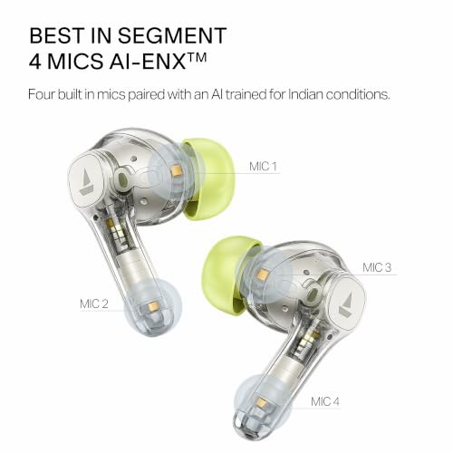Image of boAt 2026 Launch Airdopes Prime 300 with Spatial Audio, 60 Hrs Battery, Quad Mics AI-ENx Technology, Multi Connectivity, 11mm Drivers, ASAPTM Charge, in-Ear Detection, Bluetooth v6.1 (Lime White)