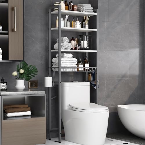 Over-The-Toilet Storage Rack, 4-Tier Bathroom Organizer Shelf Ove...