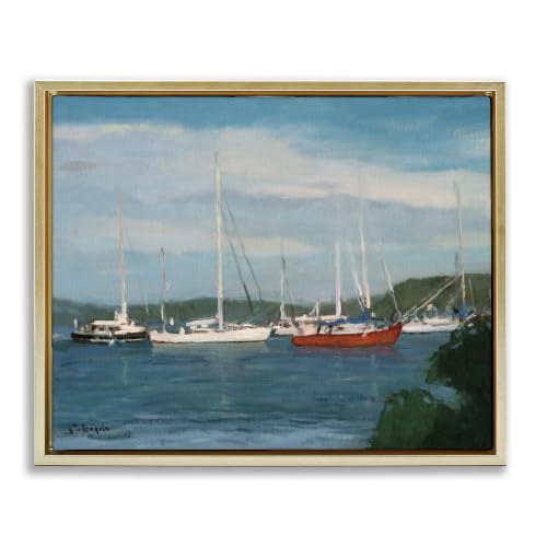 Sailboat Fleet Afloat Coastal, 24 x 30 Inch Canvas in Floater Frame