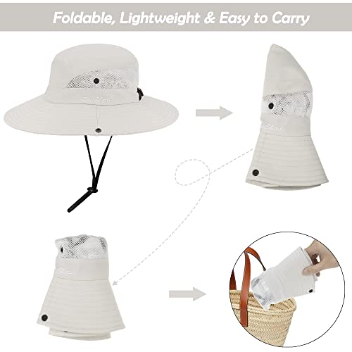 Womens Sun Hat Ponytail Hat Outdoor Uv Protection Beach Sun Hats Foldable Summer Wide Brim Bucket Hats (As1, Numeric, Numeric_6_And_3_Quarters, Numeric_6_And_7_Eighths, Beige, Medium) #TOP2