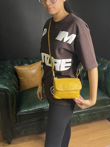 Image of RUSTIC TOWN Leather Sling Bag for Women - Washed Leather Crossbody Bag Wristlet Clutch, Vintage Travel Shoulder Purse Handbags for Ladies