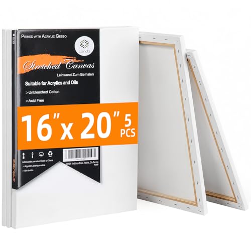 CONDA 16x20 inch Stretched Canvas for Painting, 5 Pack...