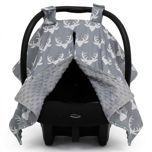 Image of Dear Baby Gear - 40x30 Car Seat Canopy, Infant Carrier Cover for Boys & Girls, Cozy Fall, Nursing & Stroller Use, Newborn Travel Sunshade Accessory, Antlers on Gray, Gray Dot