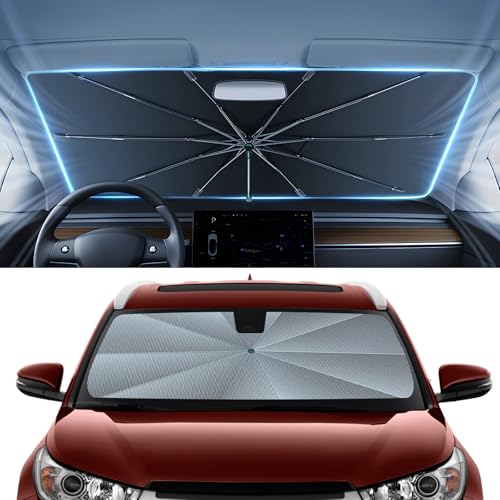 Image of Autorder Umbrella Windshield Sun Shade for 2014-2019 Toyota Highlander Sunshade Accessories,Upgraded Ice Crystal Material, Windshield Umbrella Front Window Shade, Foldable Block UV Rays Keep Car Cool