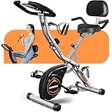 Caromix Folding Exercise Bike, 4 in 1 Stationary Bike 16-Level Magnetic Resistance Cycling Bicycle Upright Indoor Cycling Bike for Home Workout 330LB Capacity (Silver)