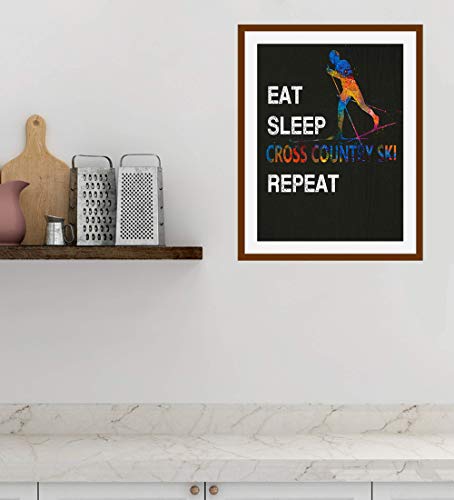 Eat Sleep Cross Country Repeat Quote Wall Art, 11"X14" Unframed Print Poster, Ideal For Cross Country Skiiers, Cross Country Coach, Winter Sports Lovers #TOP6