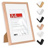 HIMEETIME® 1x Marco para Fotos A4 21x29.7cm Madera de Roble | Passepartout 15x20cm | Marco para Certificados y Diplomas de 21x30 cm | Montaje en Pared o Sobremesa