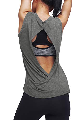 Mippo Workout Tops for Women Open Back Shirts Yoga Athletic Tops Running Muscle Tank Tops