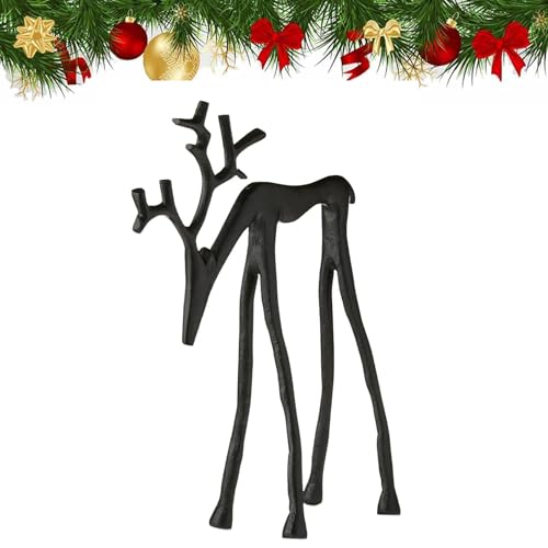 Genérico 2025 Decoraciones navideñas, Juego de 2 estatuas de Reno Negro, Figuras navideñas modernas de aleación de Aluminio, Elegante Ciervo de pie Vintage para Sala de Estar, Dormitorio (A)