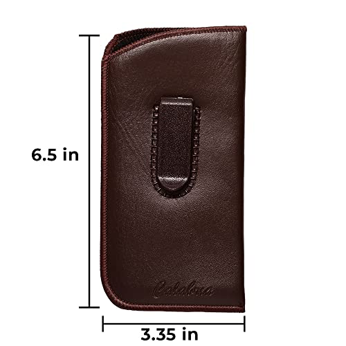 Image of Calabria Slim Faux Leather Eyeglass Case Soft Slip-In Design [Black & Brown - 2 Pack] | Compact Protective Pouch | Soft Case for Glasses | Lightweight Sunglass Storage
