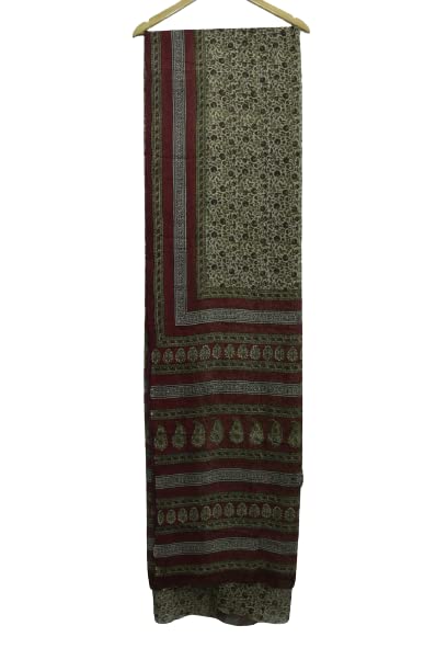 Saree For Women Vintage Sari 100% Pure Chiffon Silk Beige And Red Sarees Printed 5 Yard Soft Craft Fabric Wedding Party Ethnic Wear Evening Dress BY VINTAGE SILK INDIA-22621411