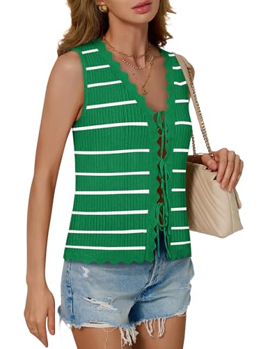 Image of COCCKO Womens Summer Tops Vacation Beach Outfits Cute Tie Front Crochet Vest Knit Sleeveless Sweaters