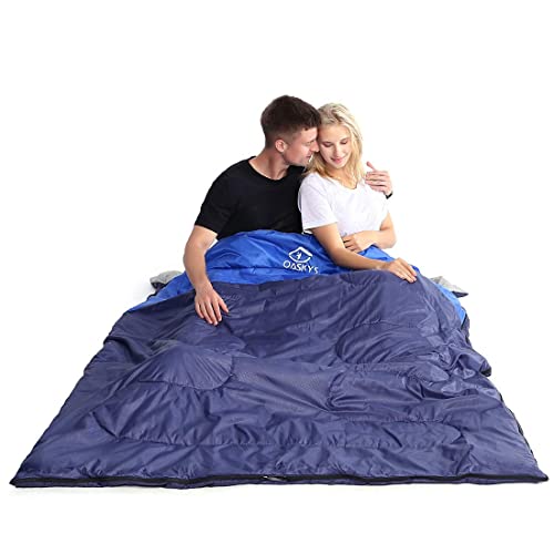 Oaskys Double Sleeping Bag For Adults With 2 Pillows - Queen Size Xl Waterproof Sleeping Bag For All Season Camping Hiking Backpacking 2 Person Sleeping Bags For Cold Weather & Warm #TOP4