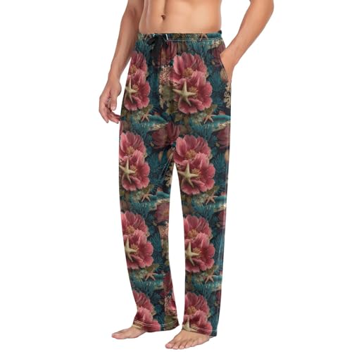 Aflyko Ocean Men's Pajama Pants Blue Fish Starfish Pjs Sleepwear Bottoms2