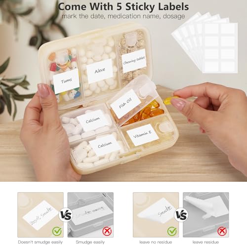 Image of FYY Weekly Pill Organizer with Labels,8 Compartments Travel Daily Pill Case Airtight Moistureproof Large Pill Box to Hold Vitamins, Fish Oil, Supplements,Cotton Swab and Bandages-Beige