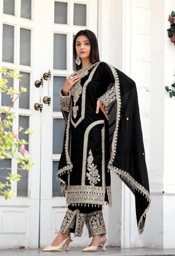 Image of Traditional Embroidered Pakistani Salwar Kameez Set, Pista Green, Cotton Silk with Zari Work