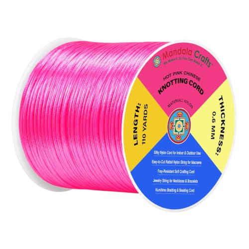 Mandala Crafts 0.6mm Hot Pink Satin Cord for Macrame Chinese Knotting